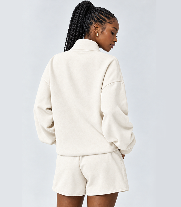 Women Quarter Zip Sweatshirt & Sweat Shorts Set